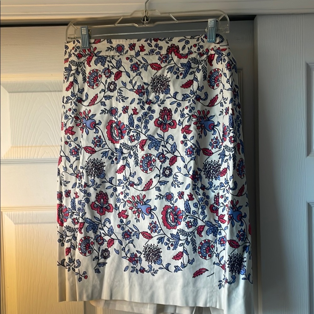 Floral Print Skirt - White with Red and Blue Accents